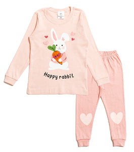 Nuribom Schlafanzug für Jungen und Mädchen_ Aufdruck mit süßen Hasen