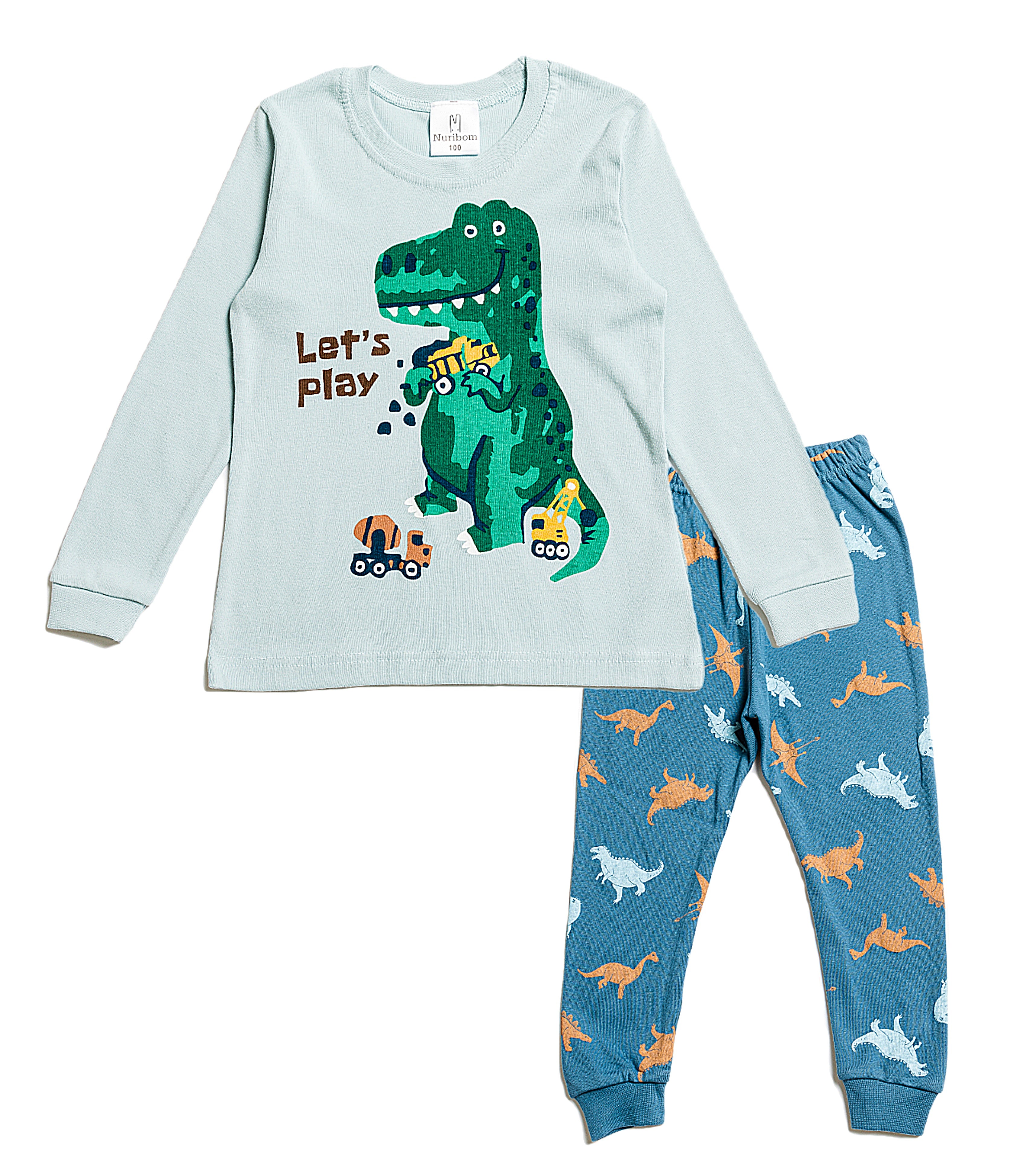 Nuribom Schlafanzug für Jungen und Mädchen_ Aufdruck mit T-Rex
